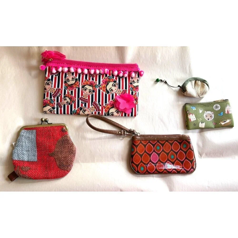 5 Bundle Lot Coin Purse Makeup Bags Wristlet